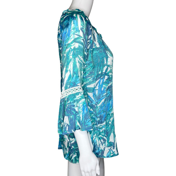 Ava & Grace Shirt Womens Small Blue White Floral Botanical Tunic Boho Peasant - Picture 2 of 9